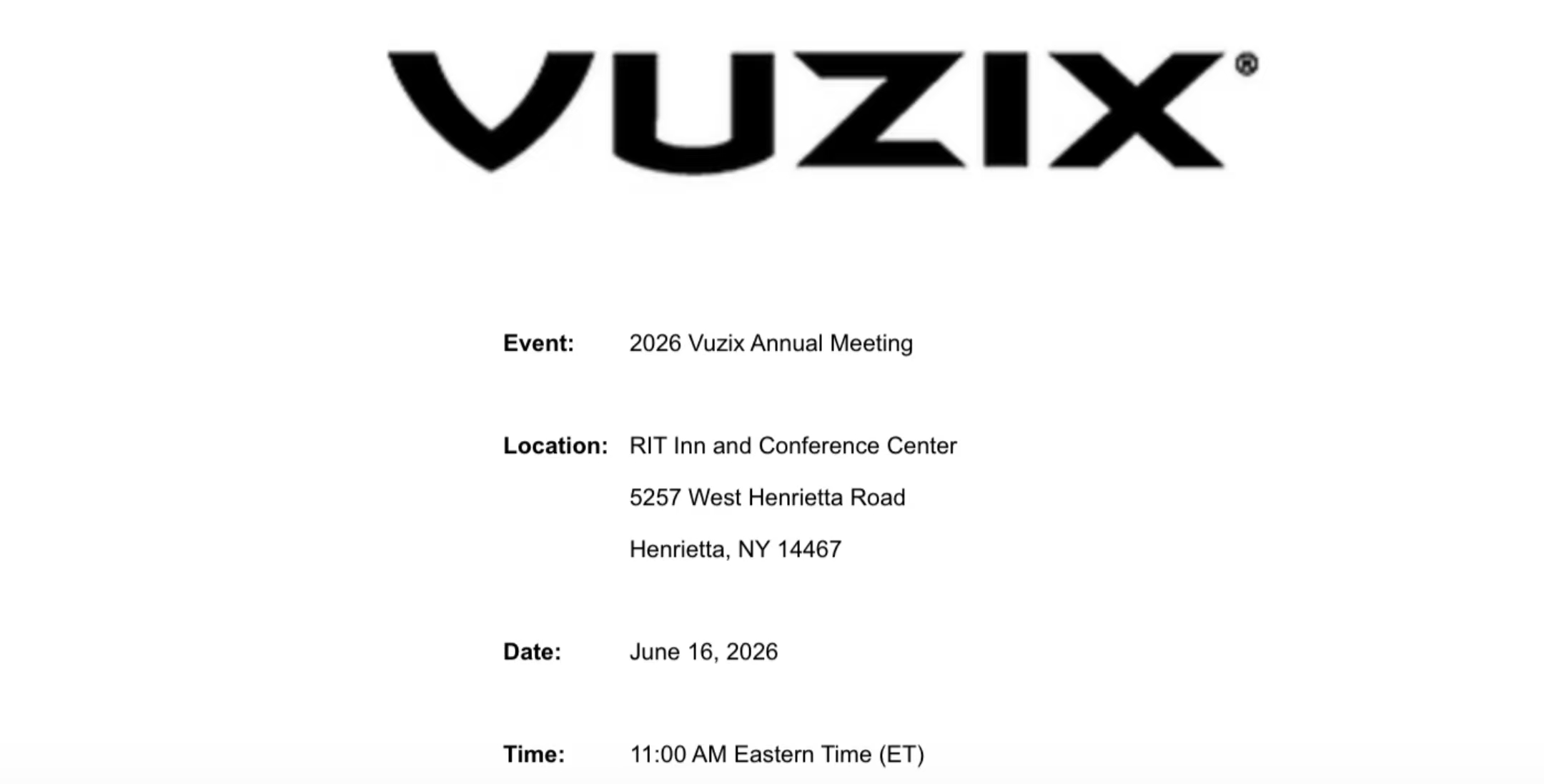 2026年6月16日Vuzix年度股东大会及产品技术演示详情